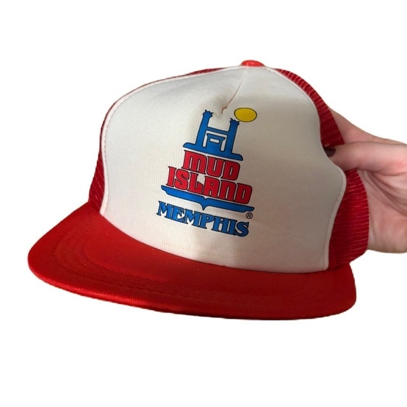 Vintage 1980s Mud Island Memphis Mesh Back Hat 80s Snap Back Cap Dennis Foland - Picture 1 of 7